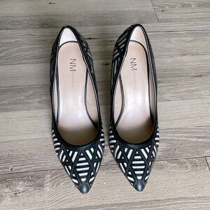 NWOB Neiman Marcus black white laser cut pumps